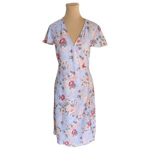 Aritzia Sunday Best Light Blue Floral Wrap Tie-Up Dress Sz M